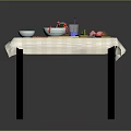 Dining Table With Checkered Tablecloth Bowl Of Food Chopsticks And Cup