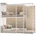 Modern White Bunk Bed With Grid Lattice Structure Ladder Soft Mattress And Pillows Interior Design