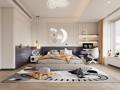 Modern Kids Bedroom Interior With Moon Star Decor And Rug 3d model