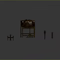 Three Wooden Furniture Shelves And Stands On Gray Background With Reflective Floor