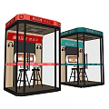 5G Smart Convenience Service Kiosks With Red Green Roofs Display Screens And Seats