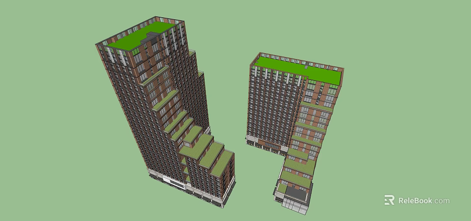 Modern High Rise Buildings With Green Roofs And Multi Level Architectural Design 3d model 