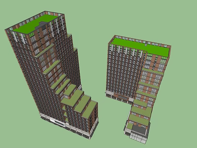 Modern High Rise Buildings With Green Roofs And Multi Level Architectural Design 3d model
