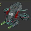 Futuristic Flying Vehicle With Gray Red Metallic Structure And Large Propellers Design