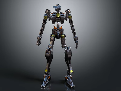 Sci Fi Robot Character Featuring 3D Mechanical Structure Yellow Accents And Metallic Body 3d model