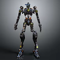 Sci Fi Robot Character Featuring 3D Mechanical Structure Yellow Accents And Metallic Body