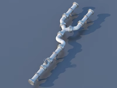 Detailed Industrial Metal Plumbing Pipes System with Curved and Straight Sections 3d model