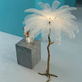 Elegant Feather Shaped Floor Lamp With Gold Base In Blue Arched Wall Space