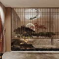 Modern Interior Design With Sofa Curtains Stone Wall And Green Plants
