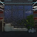 Modern Restaurant Interior With Bar Counter Wine Racks Purple Lighting And Bar Stools