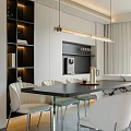 Modern Living and Dining Room Interior With Open Layout Sofa Dining Table And Pendant Lights