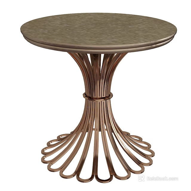 Round Copper Dining Table With Radiant Metal Base And Modern Design 3d model 