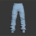 Casual Blue Cargo Pants With Multiple Pockets And Elastic Cuffs Design 3d model