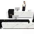 Modern Reception Desk Interior With Marble Surface Computer Plant And Receptionist 3d model