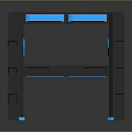 Futuristic Black Frame Table With Blue Glowing Square Tabletop And Accents
