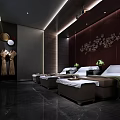 Luxurious SPA Sauna Interior Design With Massage Beds Floral Wall Decor And Ambient Lighting