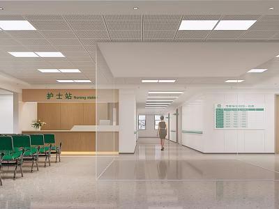 Hospital Outpatient Clinic Interior With Nurse Station Waiting Chairs And Corridor 3d model