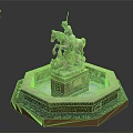 Man on Horseback in Sculpture with Lion Figure and Octagonal Fountain Base