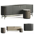 Modern TV Stand Design With Dark Wooden Finish Cabinet Doors And Stool