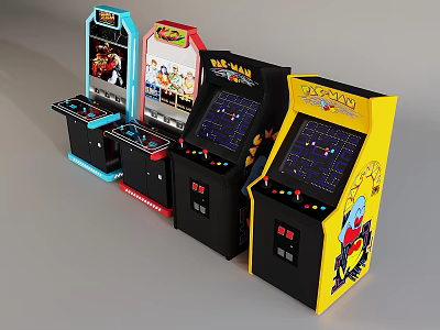 Colorful Arcade Amusement Machines With Various Designs Screens And Control Buttons For Gaming Entertainment 3d model