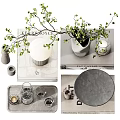 Modern Decorative Ornament Set Featuring Gray Vase Green Branch White Spherical Lamp And Gray Plate