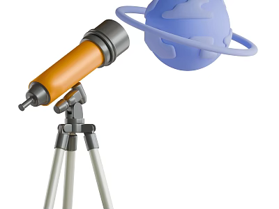 Smart Telescope For Observing Blue Planet With Rings On Tripod Stand 3d model