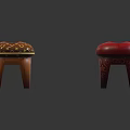 Colorful Upholstered Stools With Wooden Legs And Plaid Striped Patterned Designs