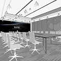 Modern Conference Room With Long Table White Chairs Large Screen And World Map Backdrop