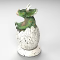 Hatching Reptile Dinosaur With Green Body Emerging From Spotted White Eggshell 3d model