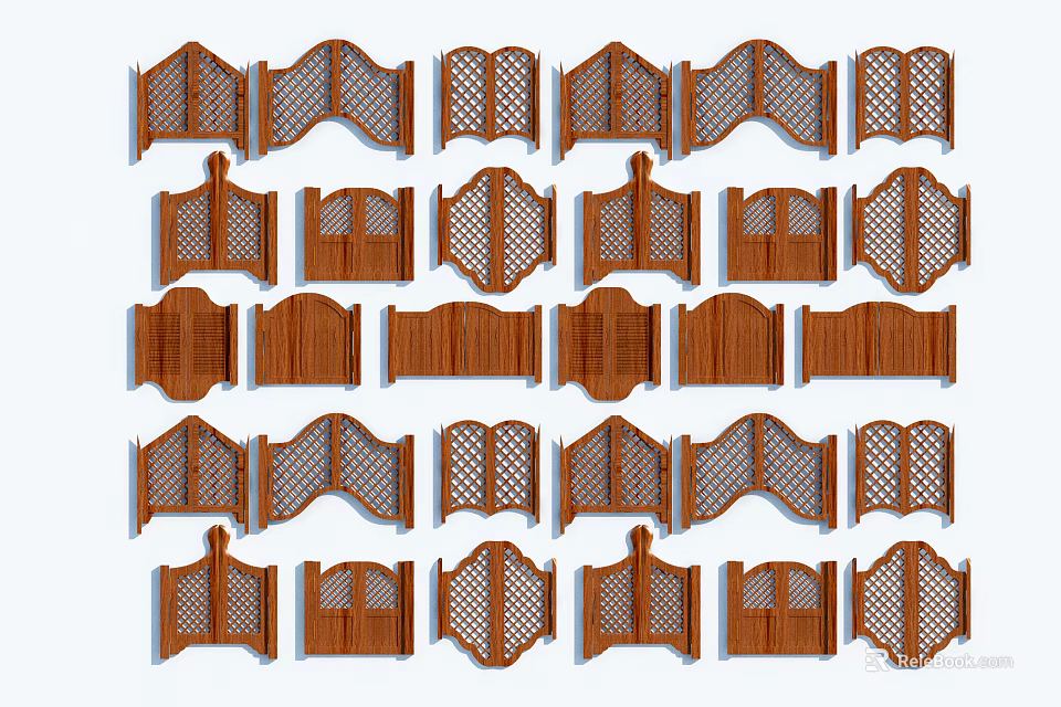 Various Decorative Wooden Garden Gates With Different Design Styles And Patterns 3d model