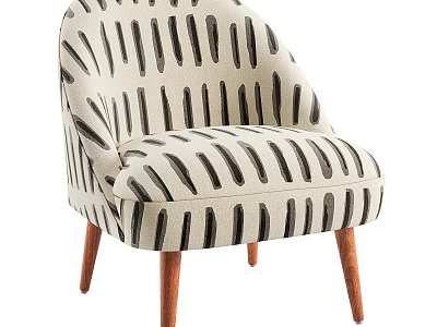 Modern Beige Fabric Armchair With Black Stripe Pattern And Natural Wooden Legs Design 3d model