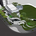 Modern Entrance Gate with Curved Pathway Lush Greenery and Lawn Landscaping