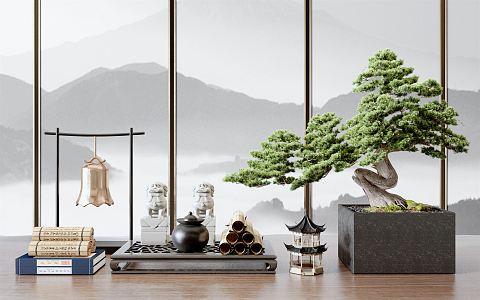 New Chinese Style Ornaments Combination Bonsai Ornaments Combination 3d model