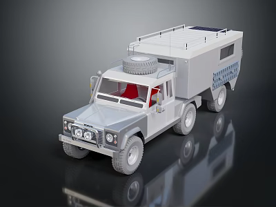 Gray Off Road Vehicle With Solar Panel Roof Rack And Red Interior 3d model