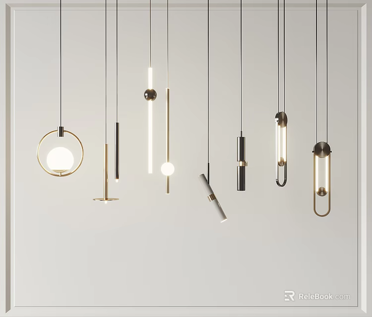 Modern Pendant Lights With Various Unique Shapes And Gold Black White Finishes For Contemporary Interior 3d model 