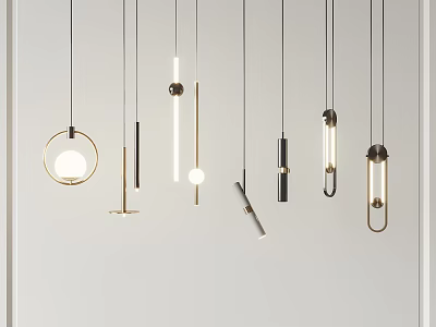 Modern Pendant Lights With Various Unique Shapes And Gold Black White Finishes For Contemporary Interior 3d model