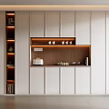 Modern White Sideboard Design With LED Lighting Open Shelf And Storage Cabinets 3d model