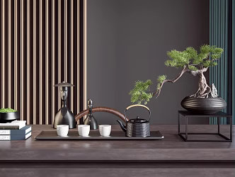 New Chinese Tea Set Pine Potted Tea Set Ornaments Combination 3d model