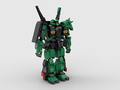 Green Black Mechanical Robot Building Blocks Model With Antenna And Weapon Parts 3d model