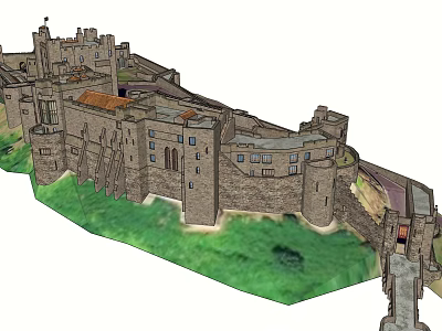 Realistic Castle 3D Model With Stone Walls Towers And Lush Green Grass 3d model