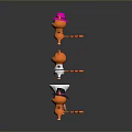 Colorful Orange Cat Dolls In Various Costumes With Different Hats Arranged In Pyramid