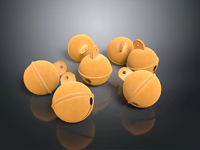 Multiple Round Yellow Decorative Bells As Household Items For Home Decoration 3d model
