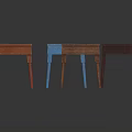 Red Blue and Brown Wooden Stools With Simple Design On Dark Background