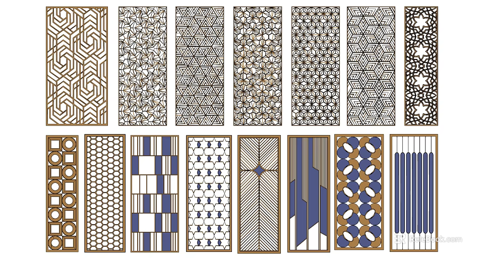 Decorative Room Dividers Featuring Multiple Geometric Patterns Different Styles And Color Combinations 3d model