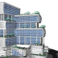 Modern Office Building With Glass Facade And Green Plants On Terraces