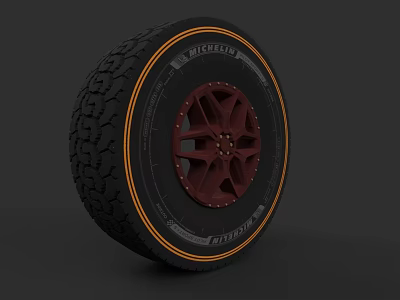 Black Tire With Orange Trim And Red Wheel Rim Featuring EXCELLA PIONEER Design 3d model