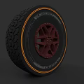 Black Tire With Orange Trim And Red Wheel Rim Featuring EXCELLA PIONEER Design