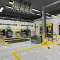 4S Auto Shop Service Area With Car Lifts Repair Equipment And Clean Floor