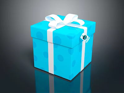 Blue Polka Dot Gift Box With White Bow And Decorative Tag For Daily Use 3d model