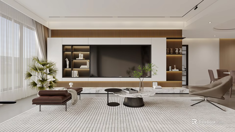 Modern Living Room Interior With TV Wall And Cozy Furniture 3d model 